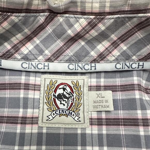 Cinch Shirt Mens XL Gray Pink Plaid Button Down Long Sleeve Western Rodeo Cowboy - Picture 7 of 12